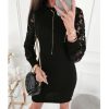 The Best Fashion Women's Lace Bodycon Mini Dress Sexy Lady Hollow Out Backless Dress Autumn Knitted Long Sleeve Warm Dress Online - Takalr