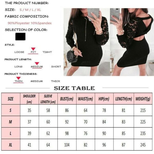 The Best Fashion Women's Lace Bodycon Mini Dress Sexy Lady Hollow Out Backless Dress Autumn Knitted Long Sleeve Warm Dress Online - Takalr