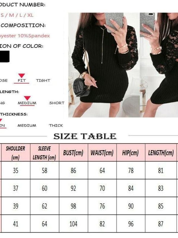 The Best Fashion Women's Lace Bodycon Mini Dress Sexy Lady Hollow Out Backless Dress Autumn Knitted Long Sleeve Warm Dress Online - Takalr