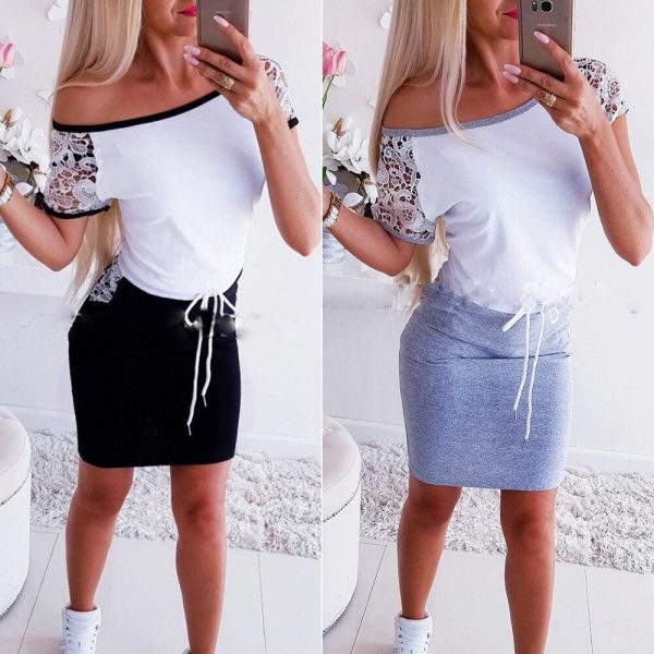 The Best Fashion Women's Lady Summer Lace Short Sleeve Bodycon Dress Casual Loose Sundress Tops Mini T-shirt Dress Online - Takalr