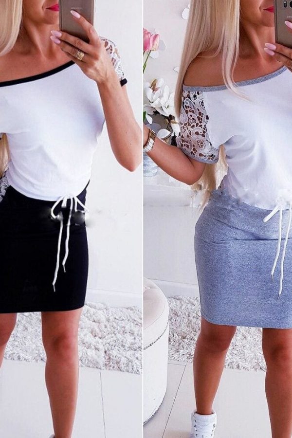 The Best Fashion Women's Lady Summer Lace Short Sleeve Bodycon Dress Casual Loose Sundress Tops Mini T-shirt Dress Online - Takalr