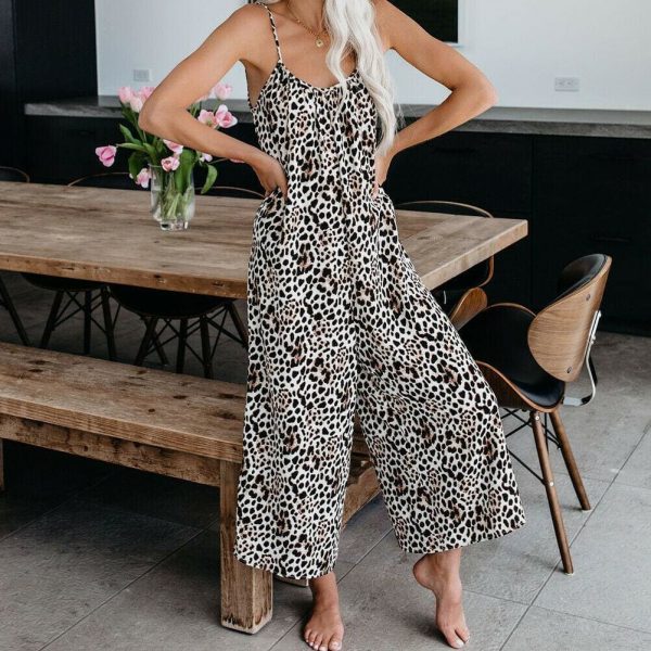 The Best Fashion Women's Leopard Jumpsuit Casual Romper Sleeveless Long Pants Loose Playsuit Clubwear Trousers Outfits Streetwear Online - Takalr