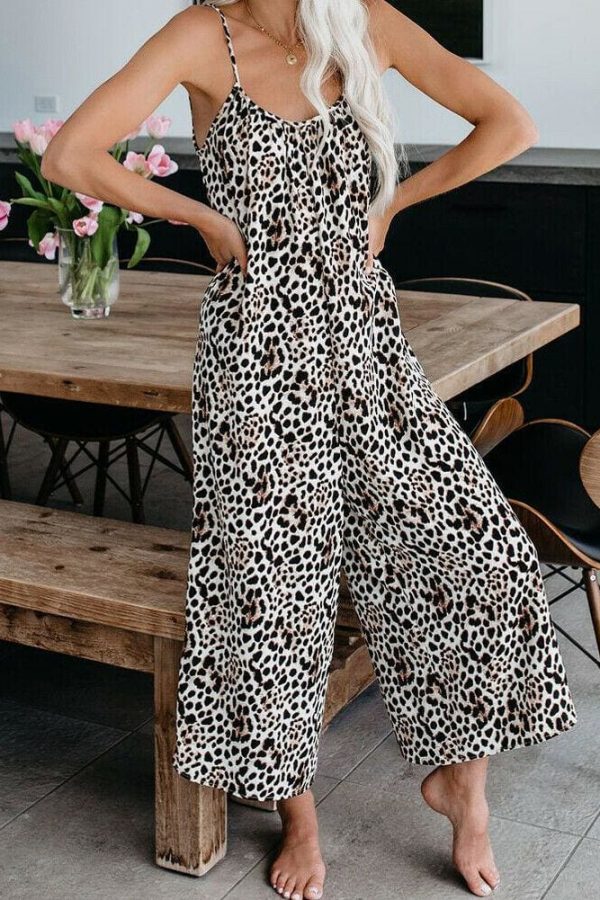 The Best Fashion Women's Leopard Jumpsuit Casual Romper Sleeveless Long Pants Loose Playsuit Clubwear Trousers Outfits Streetwear Online - Takalr