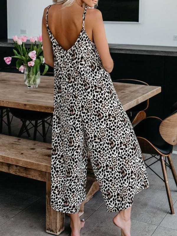 The Best Fashion Women's Leopard Jumpsuit Casual Romper Sleeveless Long Pants Loose Playsuit Clubwear Trousers Outfits Streetwear Online - Takalr