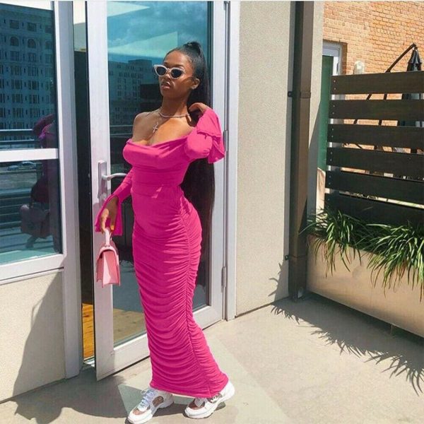 The Best Fashion Women's Long Sleeve Bodycon Maxi Dress Secy Elegant Ladies Off Shoulder Evening Party Long Wrap Dress Online - Takalr