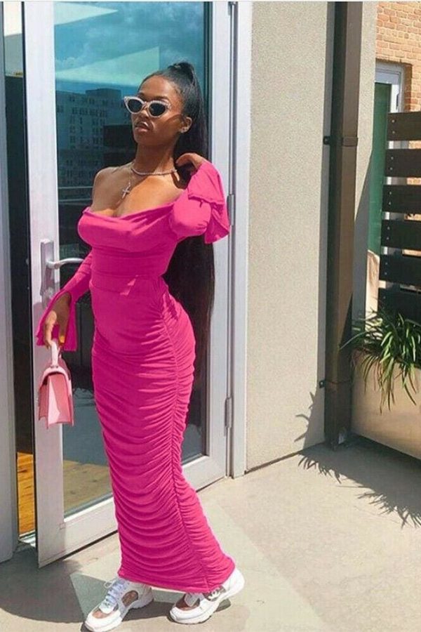 The Best Fashion Women's Long Sleeve Bodycon Maxi Dress Secy Elegant Ladies Off Shoulder Evening Party Long Wrap Dress Online - Takalr