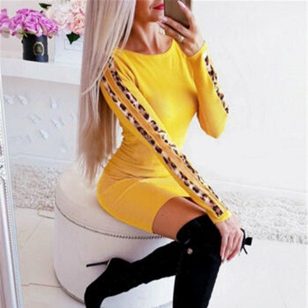 The Best Fashion Women's Long Sleeve Stretch Package Hip Bodycon Mini Dress Ladies Autumn Casual Round Neck Slim Fit Party Dresses Online - Takalr