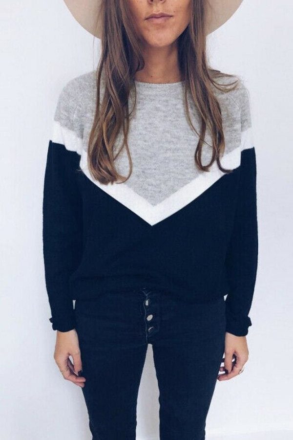 The Best Fashion Women's Long Sleeve Winter Sweatshirt Patchwork Pullover Tops Ladies Casual Round Neck Loose Blouse Shirt Online - Takalr