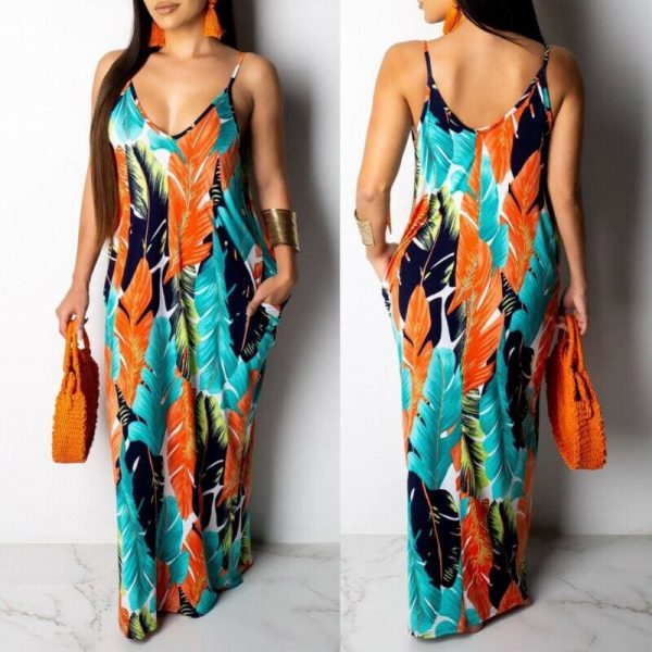 The Best Fashion Women's Maxi Long Boho Dress Hot V Neck Sleeveless New Floral Summer Beach Cocktail Party Loose Sundress Online - Takalr