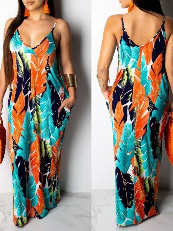 The Best Fashion Women's Maxi Long Boho Dress Hot V Neck Sleeveless New Floral Summer Beach Cocktail Party Loose Sundress Online - Takalr