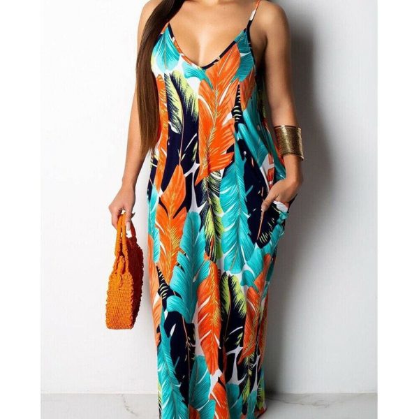 The Best Fashion Women's Maxi Long Boho Dress Hot V Neck Sleeveless New Floral Summer Beach Cocktail Party Loose Sundress Online - Takalr