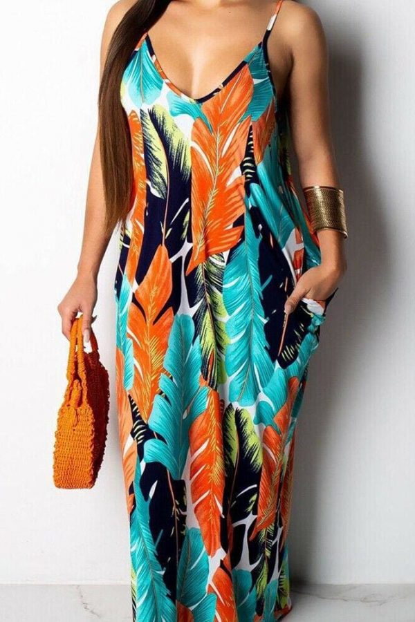 The Best Fashion Women's Maxi Long Boho Dress Hot V Neck Sleeveless New Floral Summer Beach Cocktail Party Loose Sundress Online - Takalr