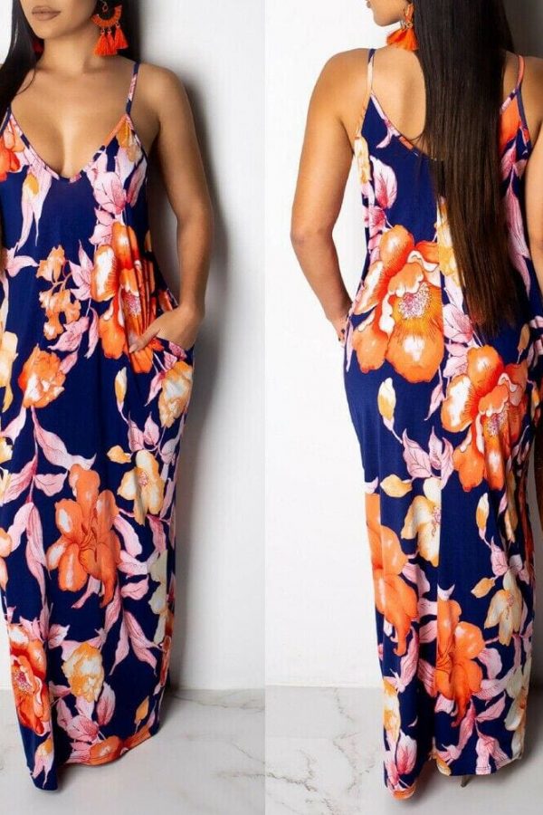 The Best Fashion Women's Maxi Long Boho Dress Hot V Neck Sleeveless New Floral Summer Beach Cocktail Party Loose Sundress Online - Takalr