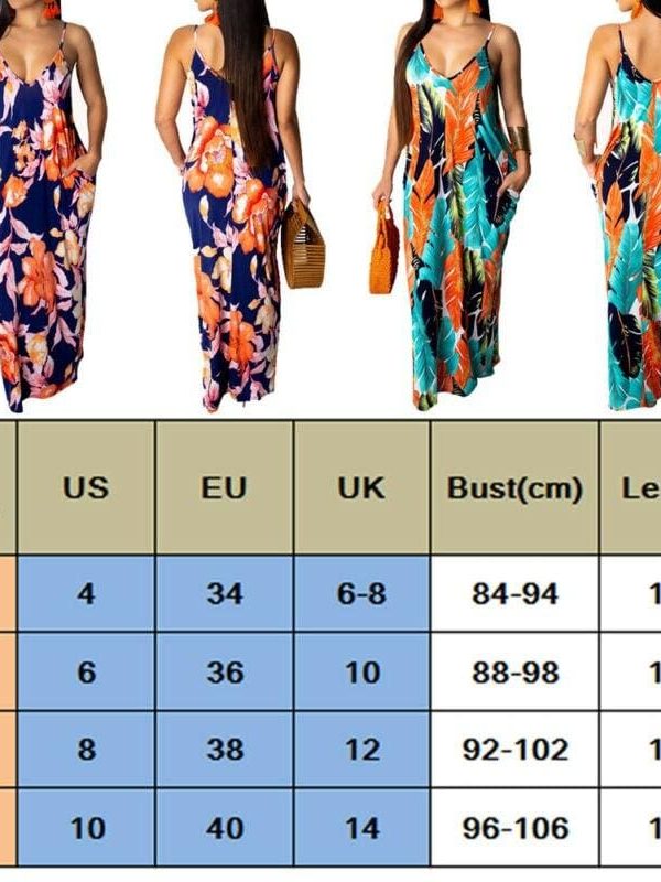 The Best Fashion Women's Maxi Long Boho Dress Hot V Neck Sleeveless New Floral Summer Beach Cocktail Party Loose Sundress Online - Takalr