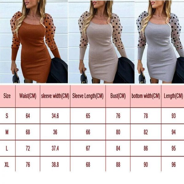 The Best Fashion Women's Ruffle Mesh Polka Dots Long Sleeve Bodycon Dress Autumn Ladies Evening Party Slim Fit Mini Dress Online - Takalr