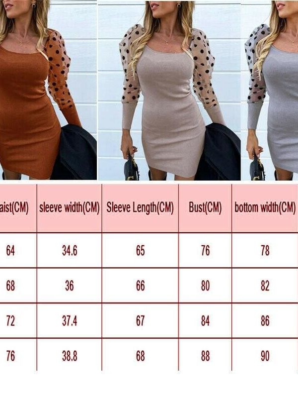 The Best Fashion Women's Ruffle Mesh Polka Dots Long Sleeve Bodycon Dress Autumn Ladies Evening Party Slim Fit Mini Dress Online - Takalr