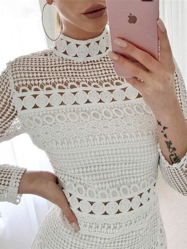 The Best Fashion Women's Summer Lace Slim Mini Dress Ladies Casual Long Sleeve Lace Bodycon Wedding Party Cocktail Short Dress Online - Takalr