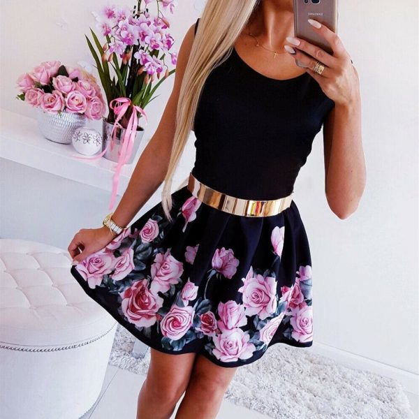 The Best Fashion Women's Vintage Boho Floral Sleeveless Sundress Summer Ladies Party Beach Short Mini Dress Sundress Online - Takalr