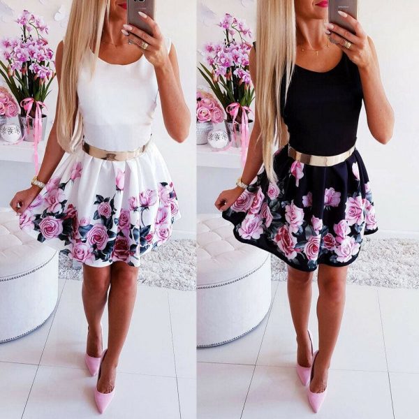 The Best Fashion Women's Vintage Boho Floral Sleeveless Sundress Summer Ladies Party Beach Short Mini Dress Sundress Online - Takalr