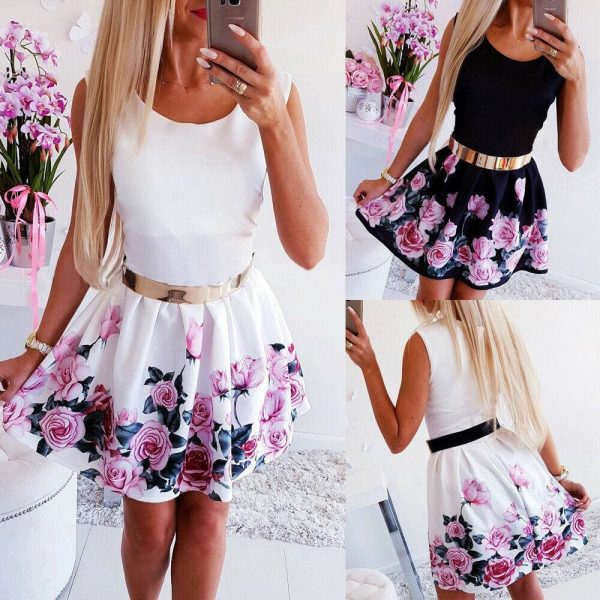 The Best Fashion Women's Vintage Boho Floral Sleeveless Sundress Summer Ladies Party Beach Short Mini Dress Sundress Online - Takalr