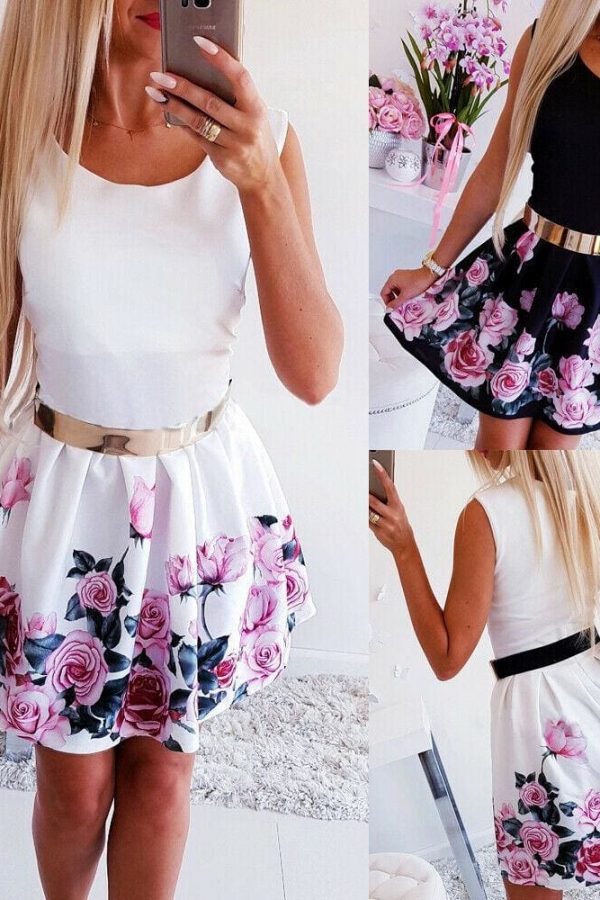 The Best Fashion Women's Vintage Boho Floral Sleeveless Sundress Summer Ladies Party Beach Short Mini Dress Sundress Online - Takalr