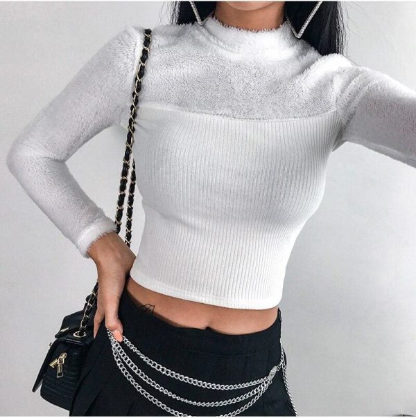 The Best Fashoin Women Winter T shirt Bandage Crop Top Elegant Long Sleeve Tee shirt Femme Warm turtleneck Tops Shirt Streetwear Online - Takalr