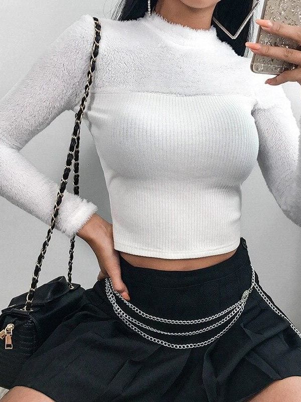 The Best Fashoin Women Winter T shirt Bandage Crop Top Elegant Long Sleeve Tee shirt Femme Warm turtleneck Tops Shirt Streetwear Online - Takalr