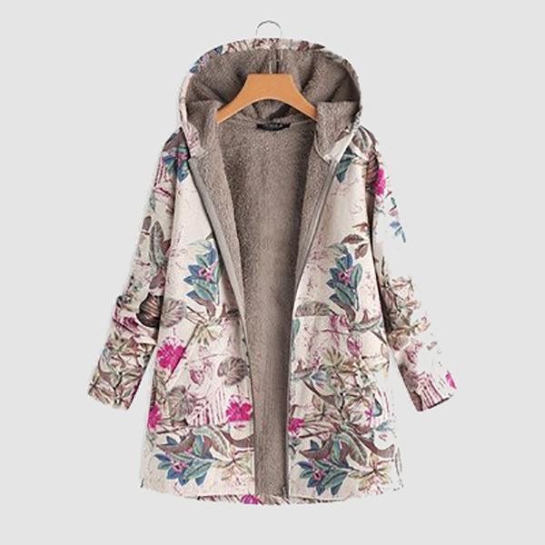 Floral Printed Plus Sizes Warm Coats - Takalr