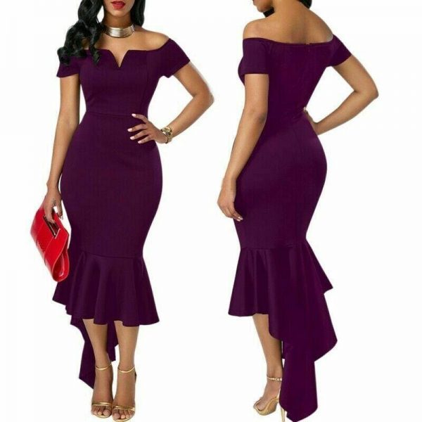 The Best Fishtail Dresses for Women Off Shoulder Midi Bodycon Dress Short Sleeve V Neck Cocktail Party Evening Formal Dress Online - Takalr