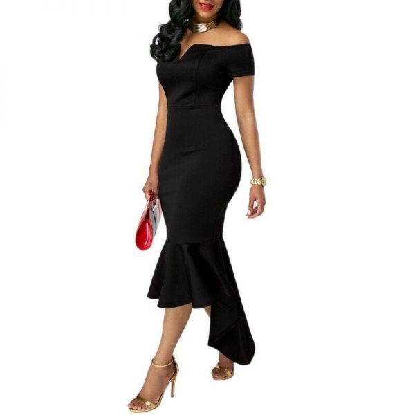 The Best Fishtail Dresses for Women Off Shoulder Midi Bodycon Dress Short Sleeve V Neck Cocktail Party Evening Formal Dress Online - Takalr