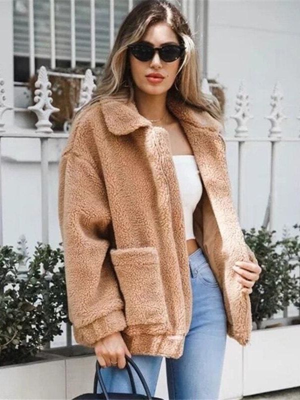 The Best Fleece Faux Fur Winter Warm Teddy Bear Double Sided Cashmere Coat Online - Source Silk