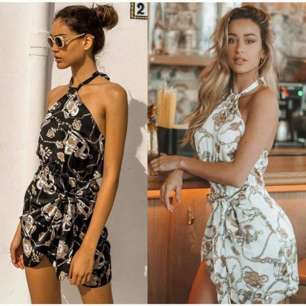 The Best Floral Backless Mini Dress Women Ladies Sleeveless High Waist Evening Party Summer Dress Fashion Slit Print Dress Sundress Online - Takalr