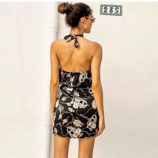 The Best Floral Backless Mini Dress Women Ladies Sleeveless High Waist Evening Party Summer Dress Fashion Slit Print Dress Sundress Online - Takalr