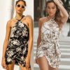 The Best Floral Backless Mini Dress Women Ladies Sleeveless High Waist Evening Party Summer Dress Fashion Slit Print Dress Sundress Online - Takalr