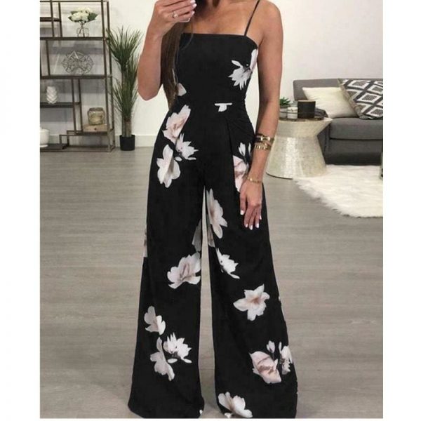 The Best Floral Dungarees Jumpsuit Fashion Trend Sling Print Wide Leg Loose Long Pant Trousers Online - Takalr