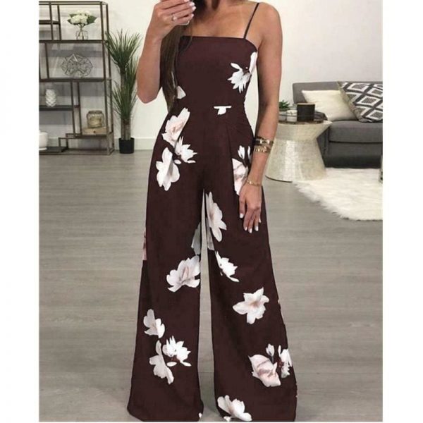 The Best Floral Dungarees Jumpsuit Fashion Trend Sling Print Wide Leg Loose Long Pant Trousers Online - Takalr