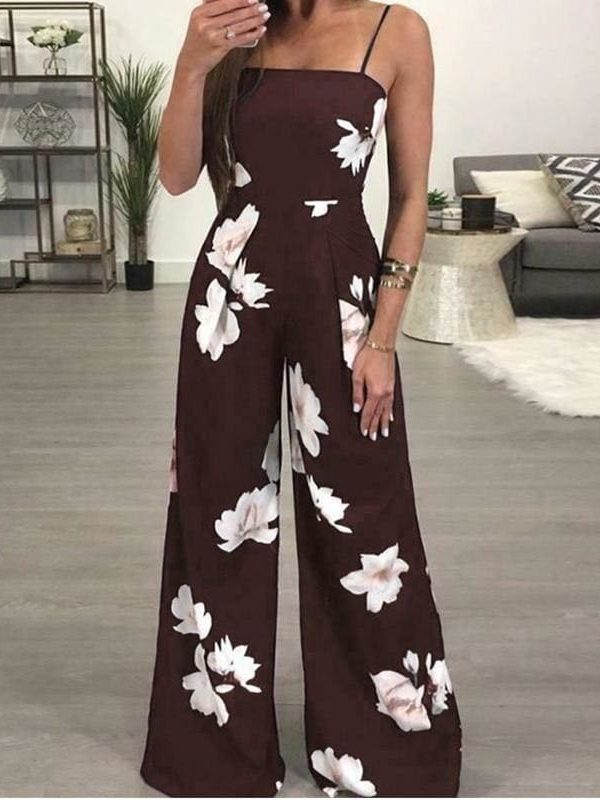 The Best Floral Dungarees Jumpsuit Fashion Trend Sling Print Wide Leg Loose Long Pant Trousers Online - Takalr