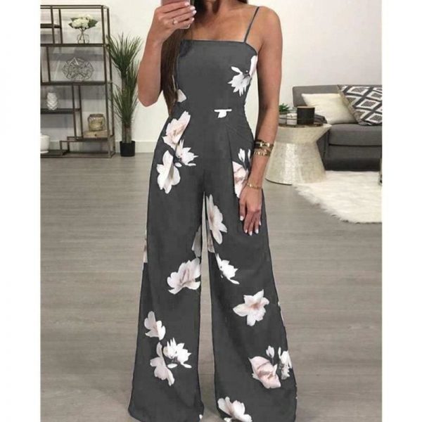 The Best Floral Dungarees Jumpsuit Fashion Trend Sling Print Wide Leg Loose Long Pant Trousers Online - Takalr