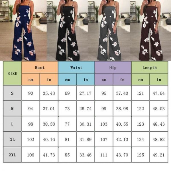 The Best Floral Dungarees Jumpsuit Fashion Trend Sling Print Wide Leg Loose Long Pant Trousers Online - Takalr