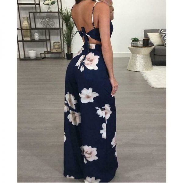 The Best Floral Dungarees Jumpsuit Fashion Trend Sling Print Wide Leg Loose Long Pant Trousers Online - Takalr