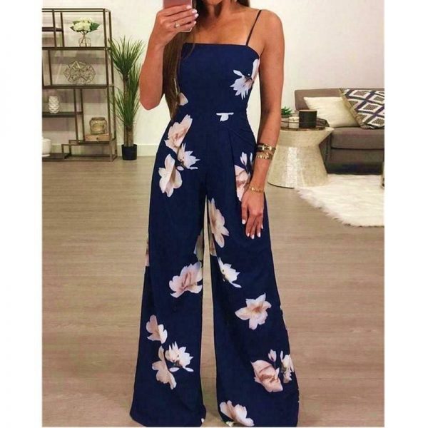 The Best Floral Dungarees Jumpsuit Fashion Trend Sling Print Wide Leg Loose Long Pant Trousers Online - Takalr