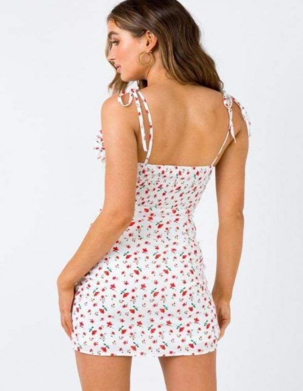 The Best Floral Print Dress Shoulder Straps Slim Fit Mini Sweet Frill Dress Online - Source Silk