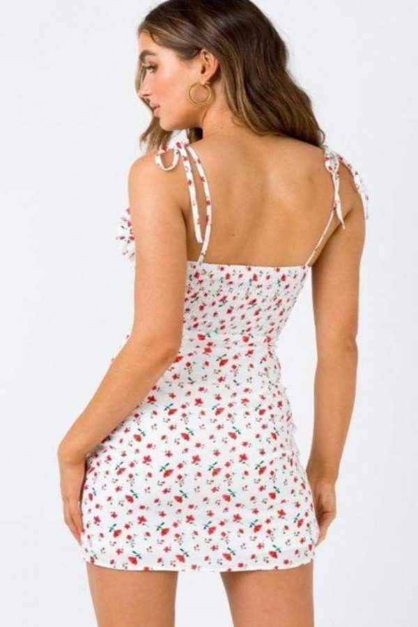 The Best Floral Print Dress Shoulder Straps Slim Fit Mini Sweet Frill Dress Online - Source Silk