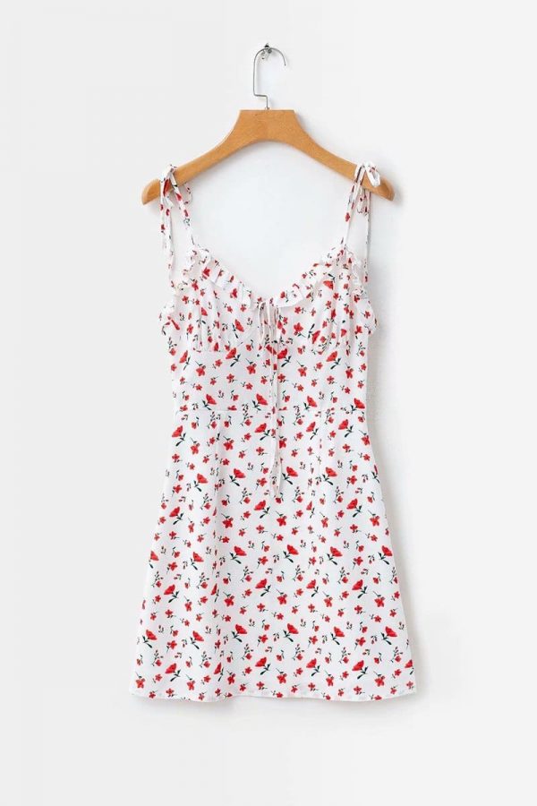 The Best Floral Print Dress Shoulder Straps Slim Fit Mini Sweet Frill Dress Online - Source Silk