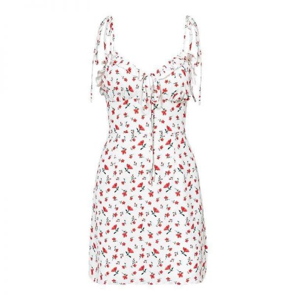 The Best Floral Print Dress Shoulder Straps Slim Fit Mini Sweet Frill Dress Online - Source Silk