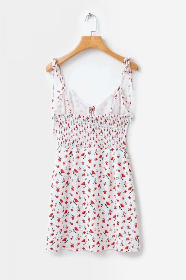 The Best Floral Print Dress Shoulder Straps Slim Fit Mini Sweet Frill Dress Online - Source Silk