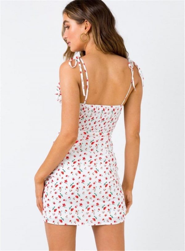 The Best Floral Print Dress Shoulder Straps Slim Fit Mini Sweet Frill Dress Online - Source Silk