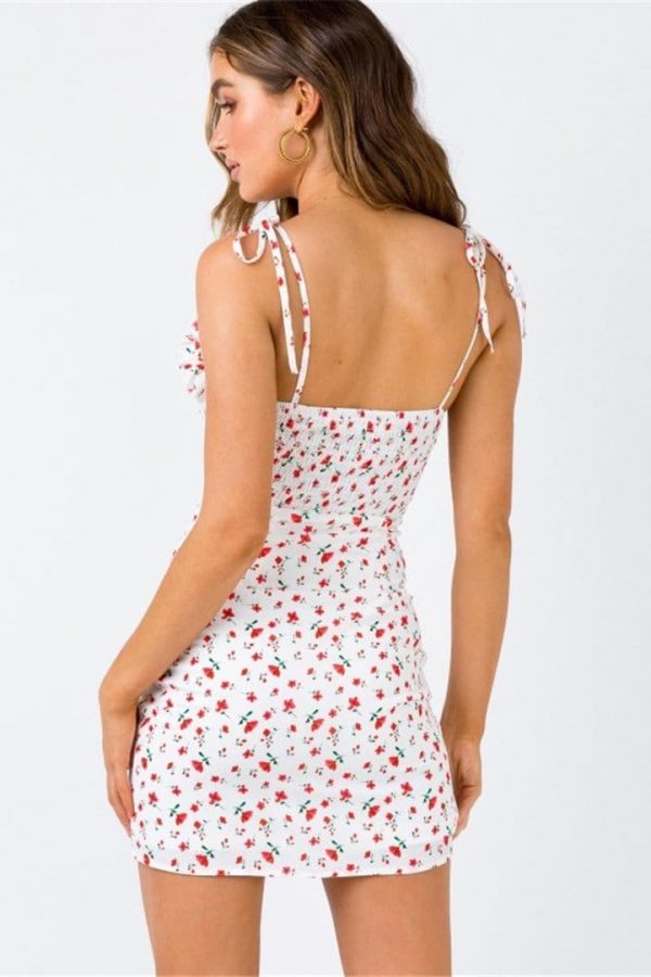 The Best Floral Print Dress Shoulder Straps Slim Fit Mini Sweet Frill Dress Online - Source Silk