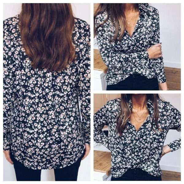 The Best Floral Print OL Ladies Long Sleeve V-Neck Loose Blouse Tops Outdoor Women Clothes Online - Takalr