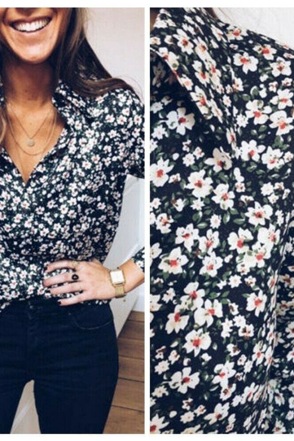 The Best Floral Print OL Ladies Long Sleeve V-Neck Loose Blouse Tops Outdoor Women Clothes Online - Takalr